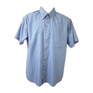 180 Peter Millar Men's Large Blue Gingham Plaid Cotton Silk Crown Soft Shirt